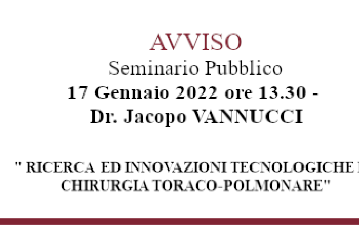Seminario Pubblico - Dr. Jacopo VANNUCCI